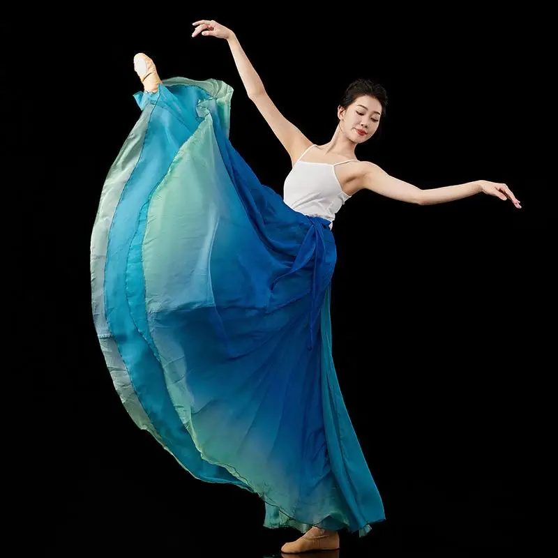 Costume de danse classique chinoise pour femmes, en mousseline de soie dégradée, grande balançoire, jupes de Flamenco, vêtements de danseuse traditionnelles pour spectacle sur scène