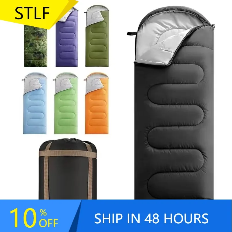 XMSJ Drawstring Hood Envelope Type Polyester Cold Weather Water-resistant Machine Washable Sleeping Bag For Camping And Short Tr