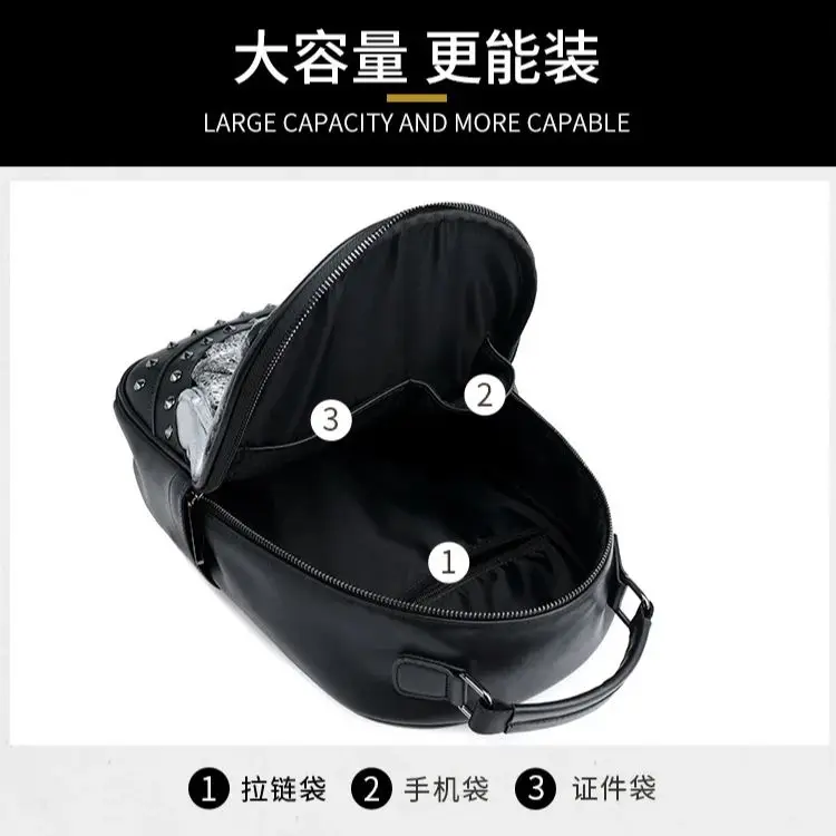 Zaino 3D personalizzato per uomo Borsa per computer da viaggio con rivetti Doppie cerniere Borsa per laptop alla moda da uomo