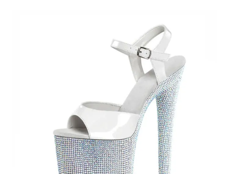 Stripper Shoes Clear 20cm Rhinestone Platform Hate Sky High Sandals Nightclub Model Shining 8inches High Heels New Bride Exotic