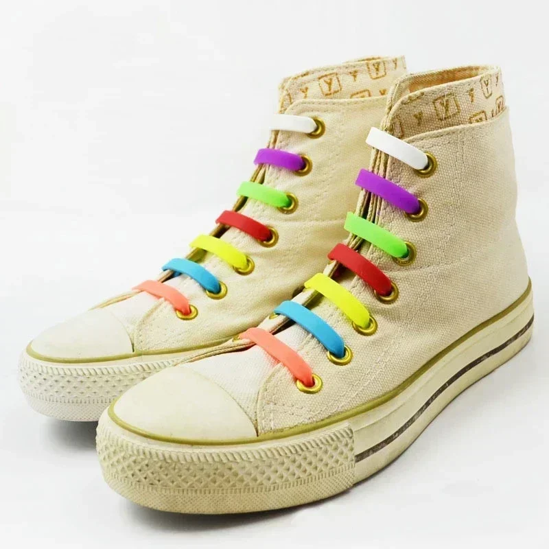 NEW 12pcs/lot Silicone Shoelaces No Tie Elastic Shoe Laces Special Shoestrings for Kid/Adult Lacing Rubber Sneakers Shoe Lace image 3