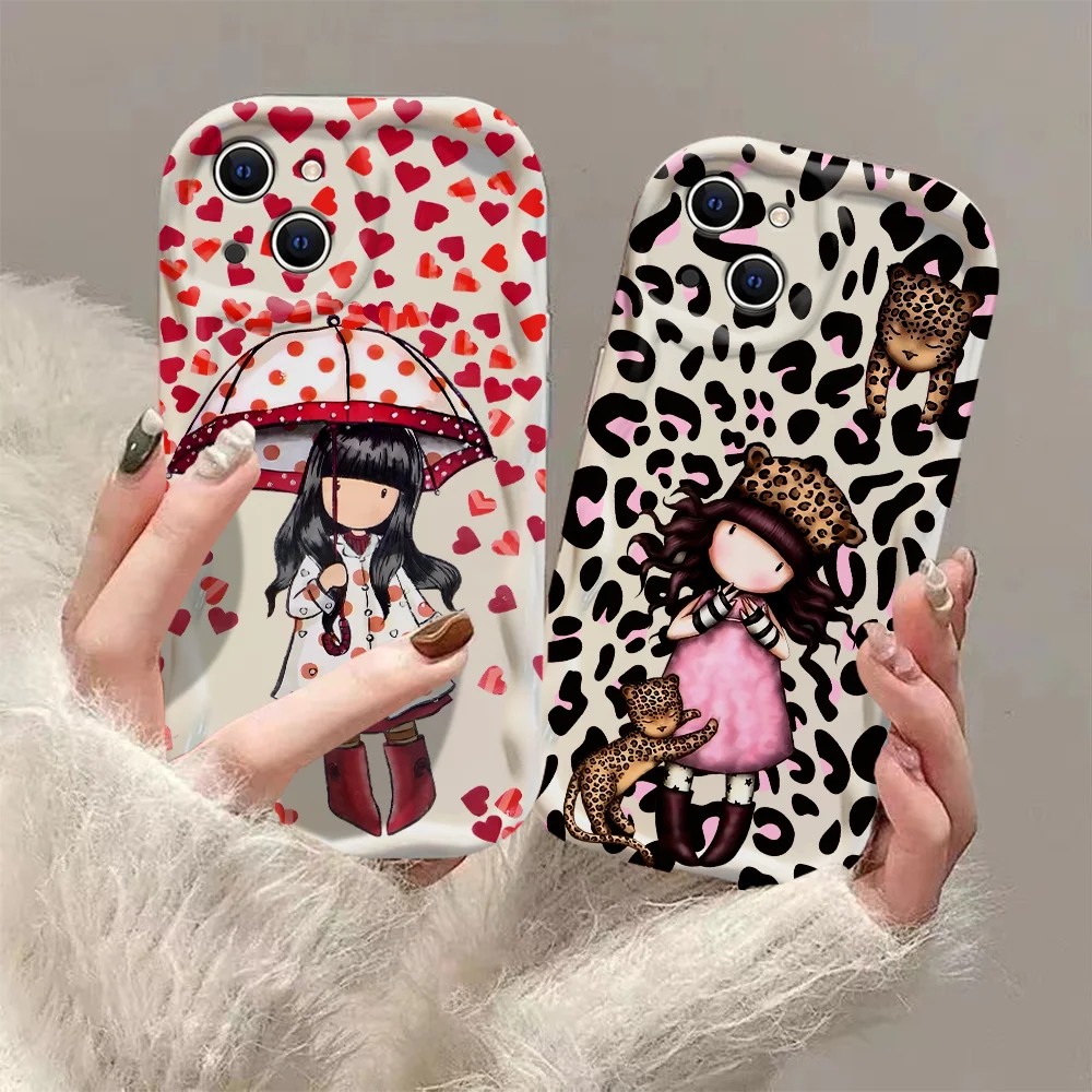 Cute Cartoon girl 3D Wave Case For iPhone 15 14 13 12 11 Pro Max Mini X XR XSMAX 8 7 6S Plus G-Gorjusses Soft Silicone Cover