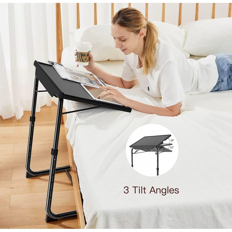Adjustable TV Tray Table - TV Dinner Tray on Bed & Sofa, Comfortable Folding Table with 6 Height & 3 Tilt Angle Adjustments
