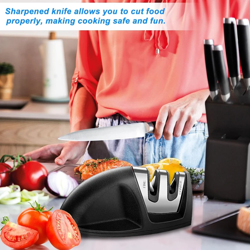 Knife Sharpener, 2-Stage Preset Coarse & Fine Slots Knife Sharpening, Professional Knife Sharpeners for Kitchen Knives