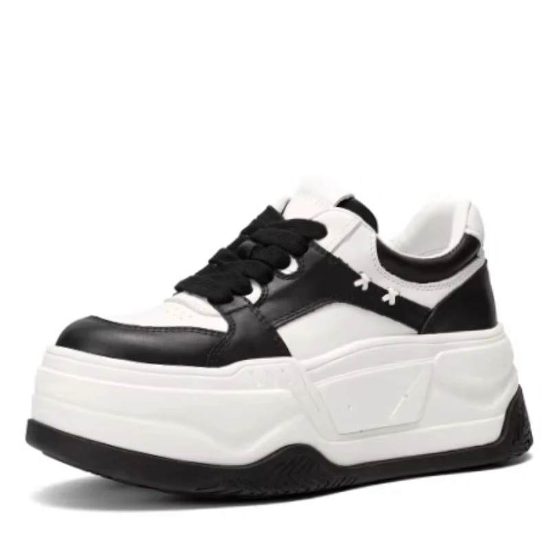 Casual Sneakers Height Increase Thick Platform Board Shoes for Women's Genuine Leather Comfortable Breathable White Sports Shoes