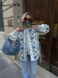 Abrigo de algodón con estampado Floral y cinturón para mujer, chaqueta de manga larga con cuello redondo, botonadura única, ropa de calle cálida e informal para viaje