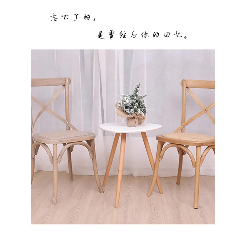 Nordic French rattan retro chair back fork chair dining country solid wood chair back restaurant simple American bed