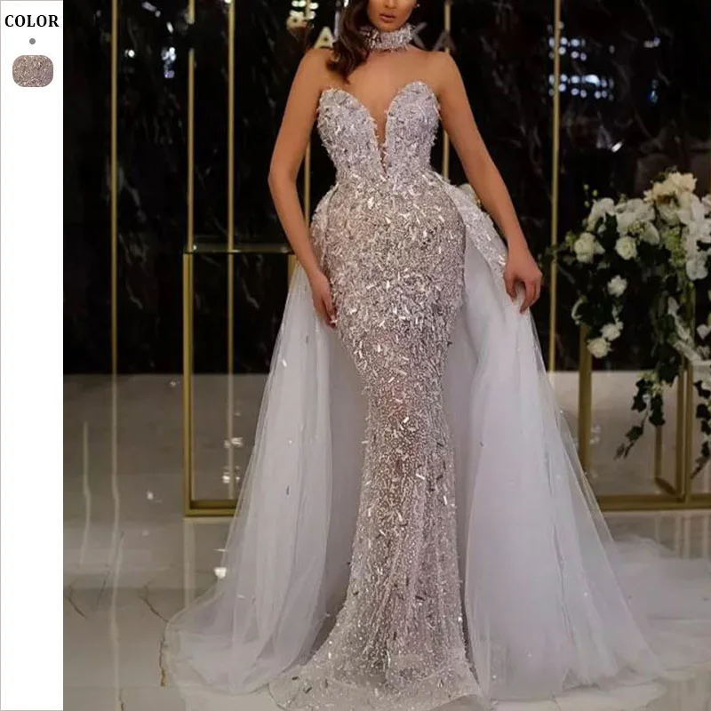 

New Women'S Sequined Fishtail Sleeveless Long Mesh Dress
