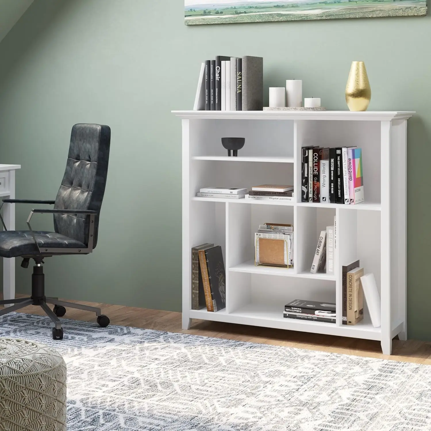 44 Inch Wide Transitional Multi Cube Bookcase and Storage Unit, Rectangle in White