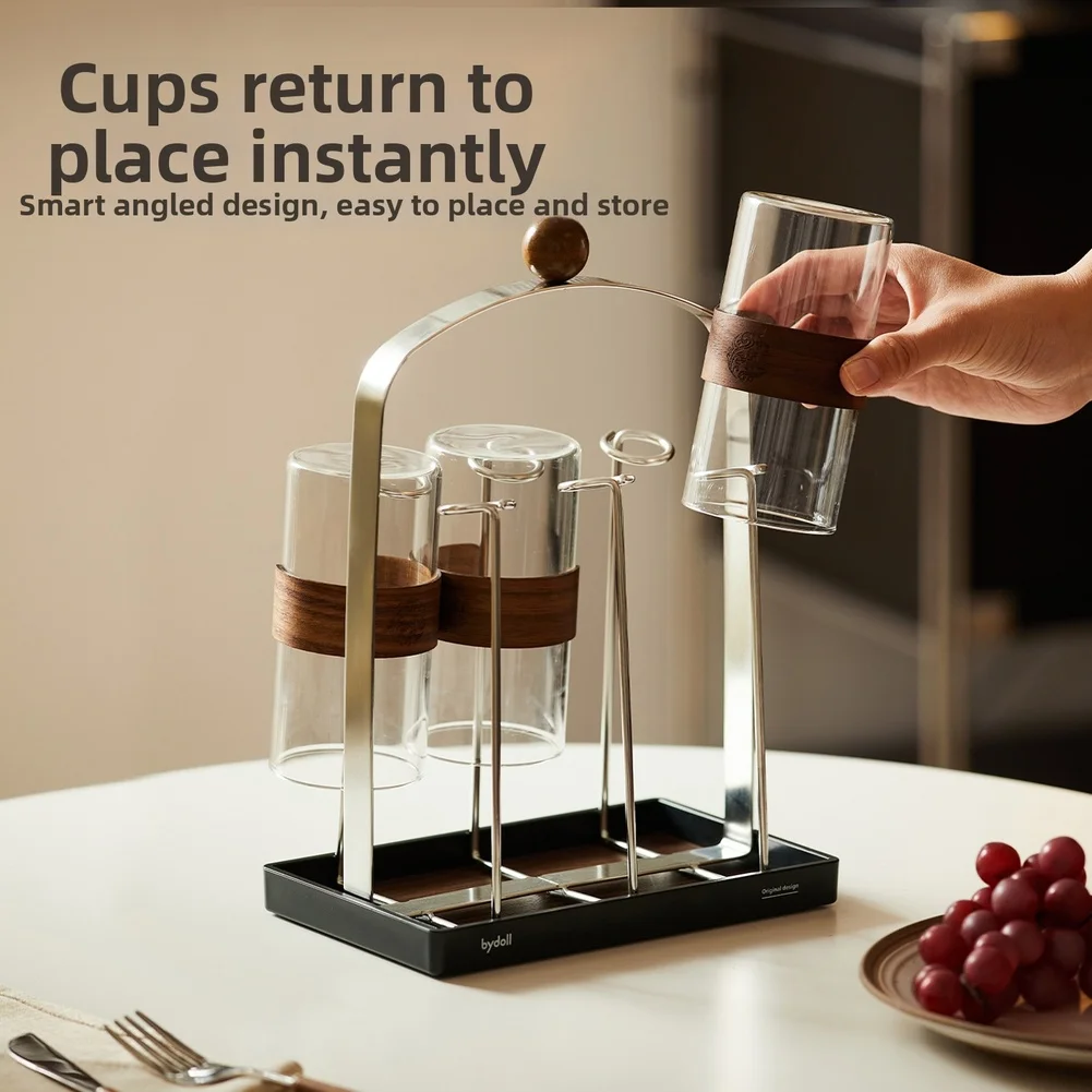 

1 Piece Stainless Steel Cup Holder Vintage Style 6 Cup Rack For Coffee Mug Kitchen Countertop Organizer Desktop Storage