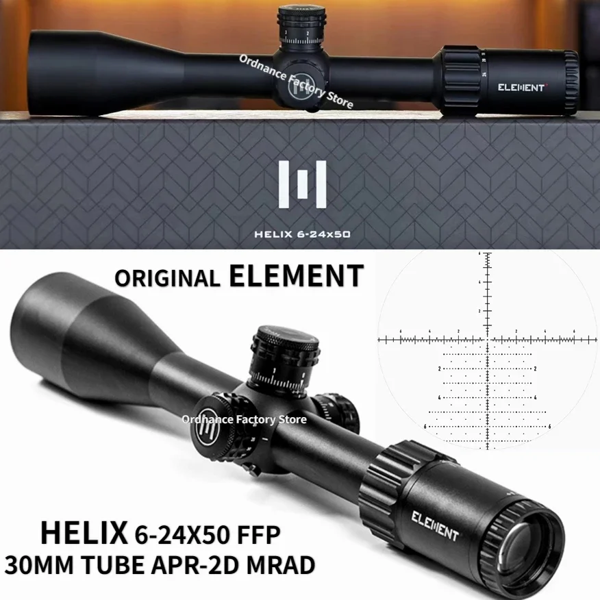 

Original ELEMENT Optics HELIX 6-24X50 FFP First Focal Plane Riflescope w/ Zerostop 30mm Tube APR-2D MRAD Reticle RifleScope