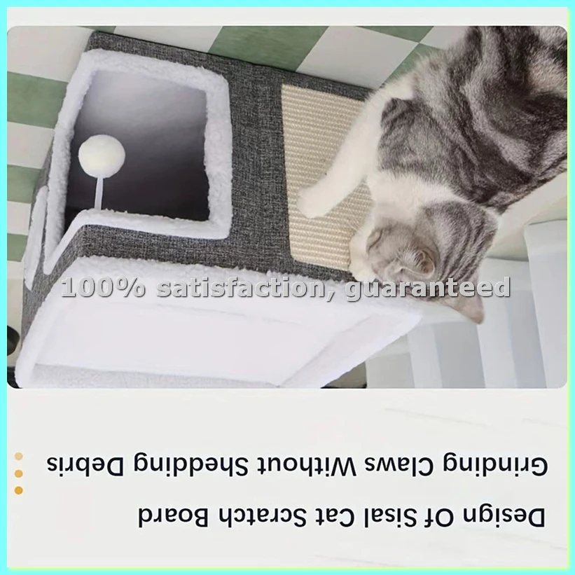 4-Season Multi-Level Cat House - Indoor Foldable ,Cat Cave Design Scratching Board & Warm Cat Bed Non-Slip Base 30LB-AD23