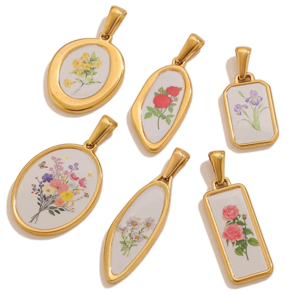 2 Stück Edelstahl-Emaille-Blumenanhänger für die Schmuckherstellung, DIY-Halskettenanhänger für Damen, goldene Blumenanhänger, Materialzubehör – Detail 6