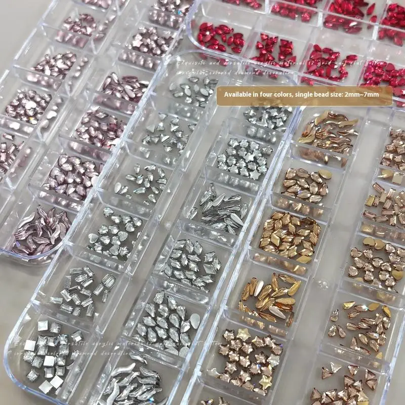 New 12Grids Nail Rhinestones Jewelry Flat Bottomed Irregular  Nail Art Decorations Nails Accessories Charms Supplies