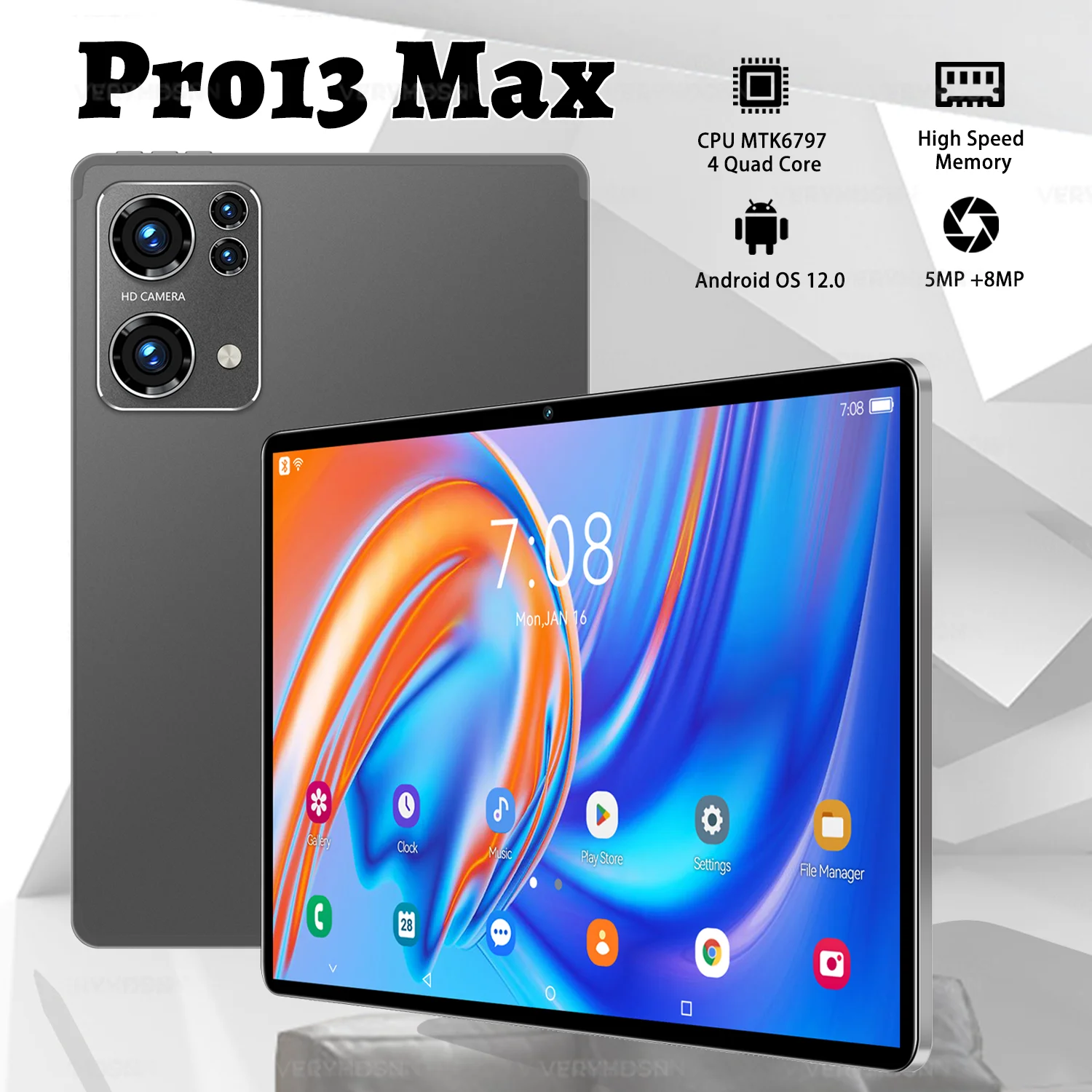 VERYHDSN Pro13 Max Tablets Original Android 13 10.1 Inch GPU Quad Core HD Screen Touch Smartphone 10000mAh Battery Dual Camera