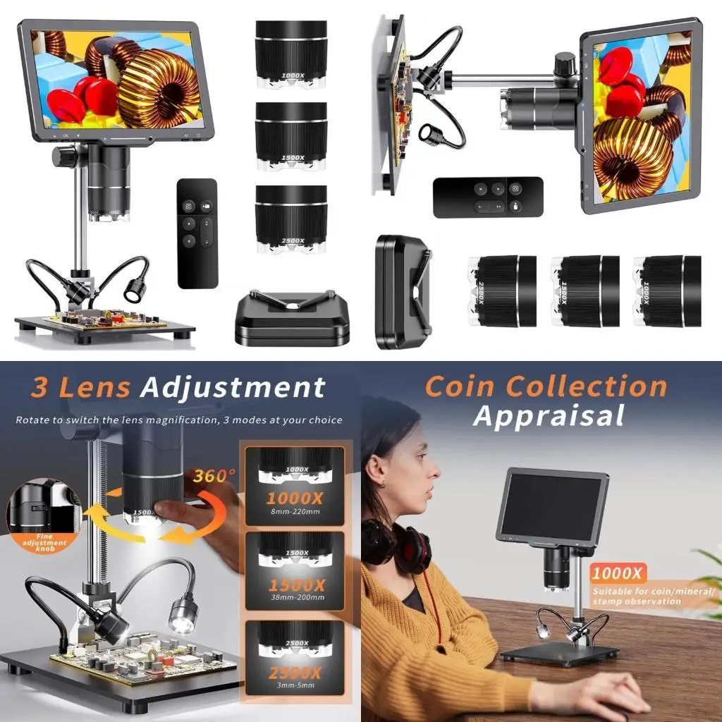 

10.1inch Digital Microscope 2500X Zoom 2MP Electronic Microscope Camera Magnifier N2UD
