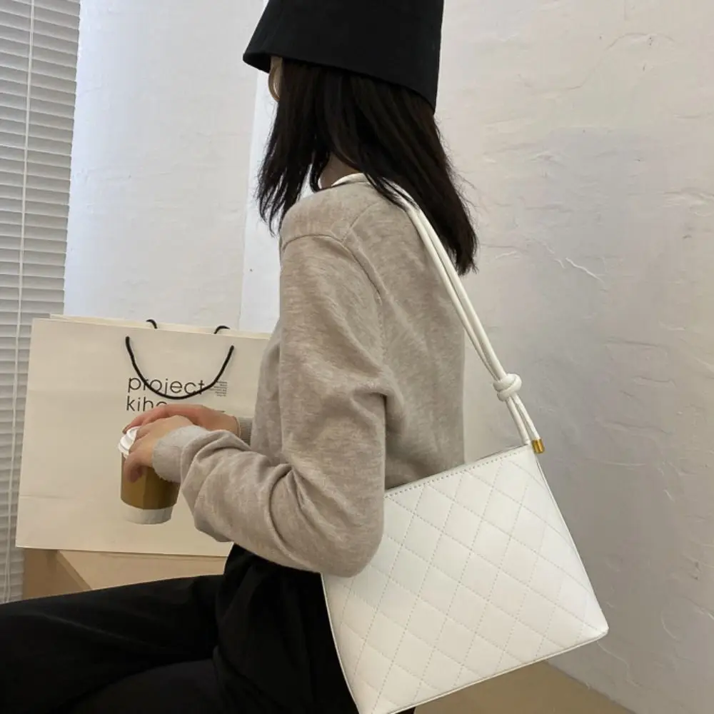 

Large Capacity Rhombus Plaid Tote Bag PU Leather Solid Color Vintage Crossbody Bag Underarm Bag Handbag Solid Color Shoulder Bag