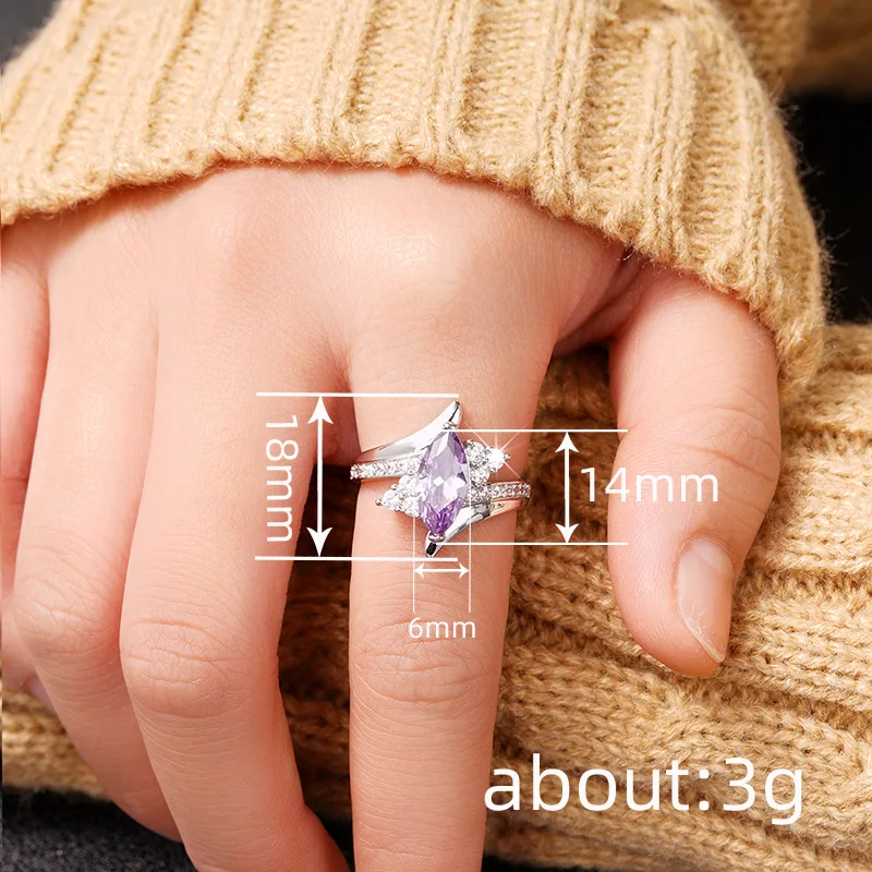 2026 New European and American Purple Crystal Geometric Ring Female Personality Horse Eye Line Design Fashion Exquisite Jewelry