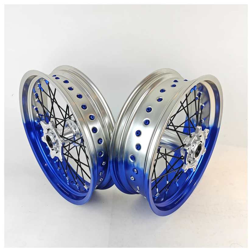 

Wheel Set Two-Tones Blue and Silver Rims Supermoto Motard Spoke Wheels