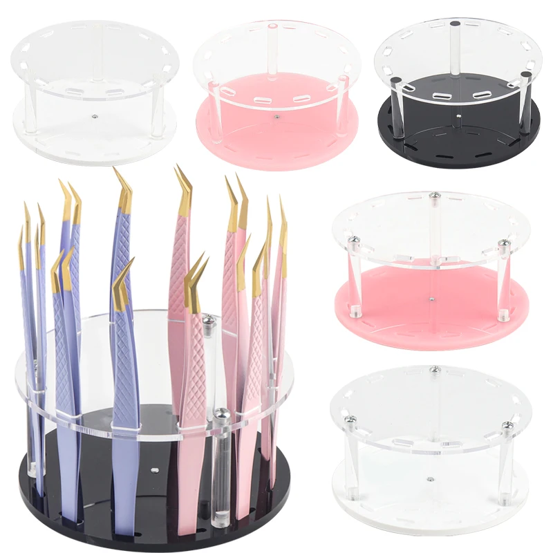 Support rond pour pinces à cils, support de rangement pour pincettes, organisateur d'outils d'extension de cils, étagère de maquillage amovible pour beauté, 12 trous