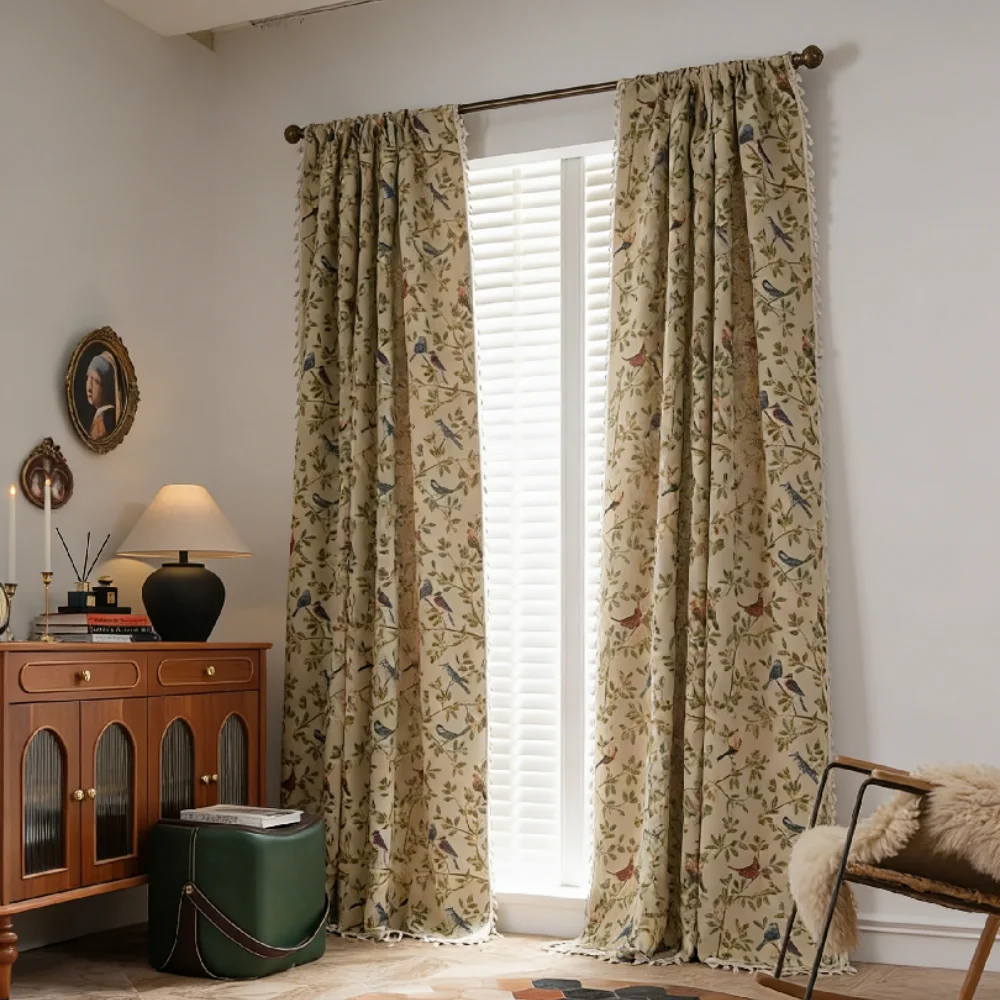 Polyester Cotton European and American Style Flower Jacquard Curtain Bedroom Living Room Bay Window Semi-shading Window Drapes