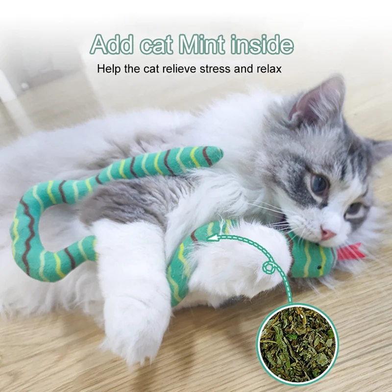 Cat Toy with Catnip Plush Snake Mouse Design Animal Toy Pet Chewing Toy Help to Relief Stress and Relax for Kitten Gifts