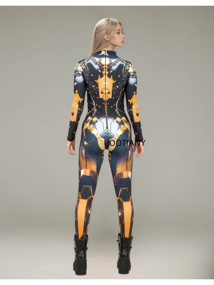 Futuristischer mechanischer Rüstungsanzug für Frauen, Graffiti-Schädel-Skelett, altägyptische Rüstung, Jumpsuit, Rave-Festival-Cosplay-Kostüm – Detail 19