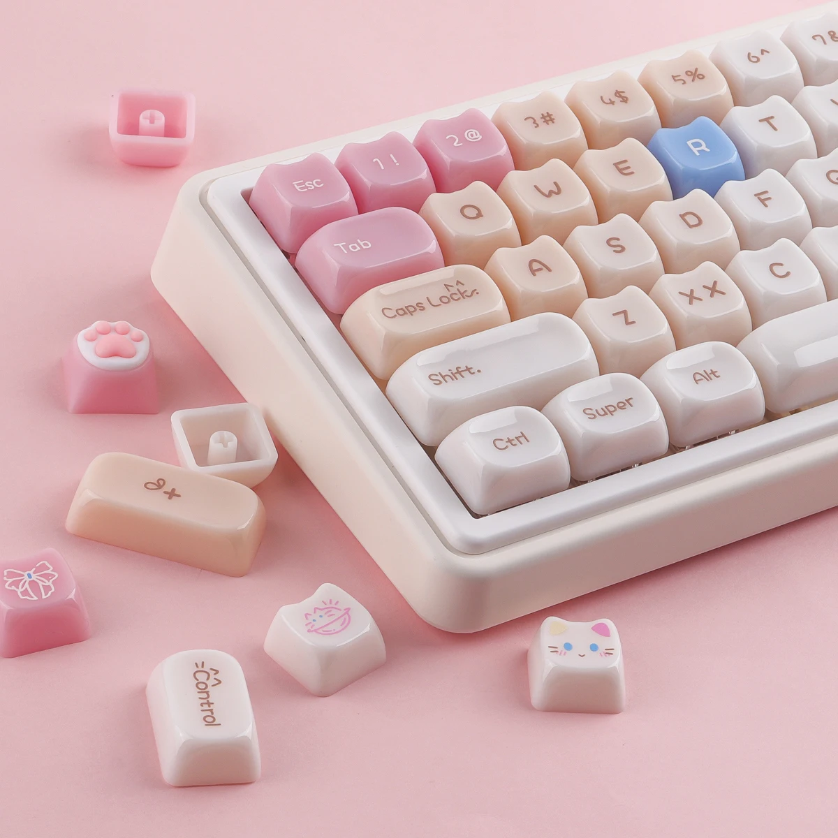 148 keys of the Ragdoll Cat Keycaps PC Milky White and Transparent Materials Dye-Sublimated  MAO Profile Keyboard