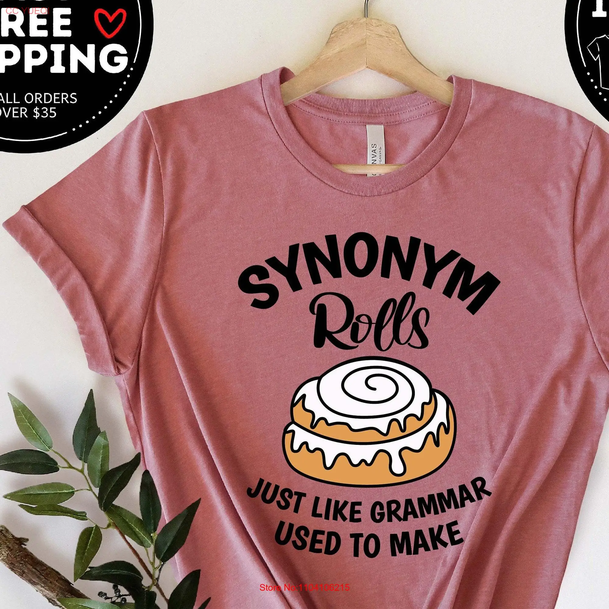 Synonym Rolls T Shirt Grammar Teacher Life Vocabulary Literature Funny Book lover long or short sleeves