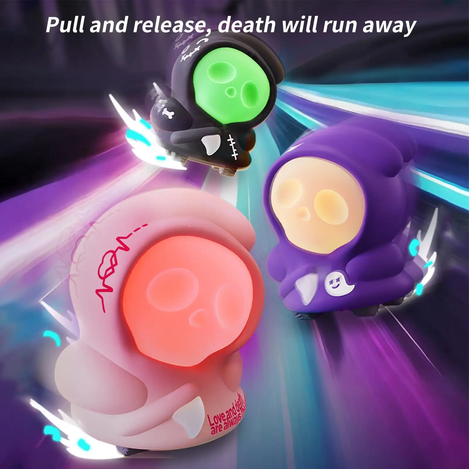 Ghost Night Light 3-Color Halloween Ghost Night Light Interactive Lamp With Pull-Back Wheels Decor For Home Hallway Desk Nursery