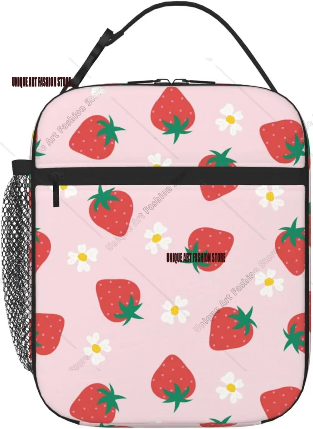 

Cute Strawberry Insulated Lunch Bag Lunch Bento Cooler Bag with Front Pocket for Women Men Cute Tote Bag