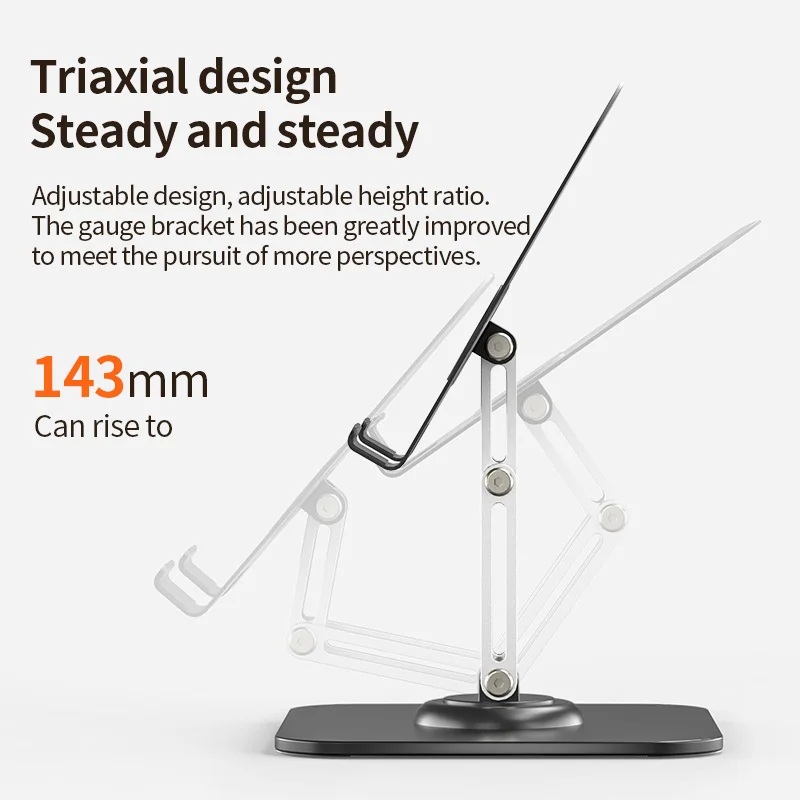 Tablet Stand Adjustable, Swivel iPad Stand with 360 Rotating Base, Aluminum Foldable Desktop Holder Compatible with All Tablet