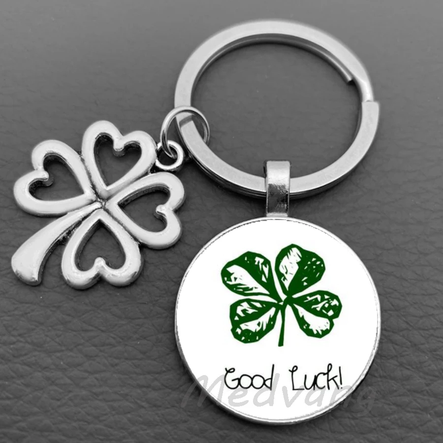 Four leaf clover keychain four leaf clover glass circular metal keychain men's and women's lucky jewelry gift