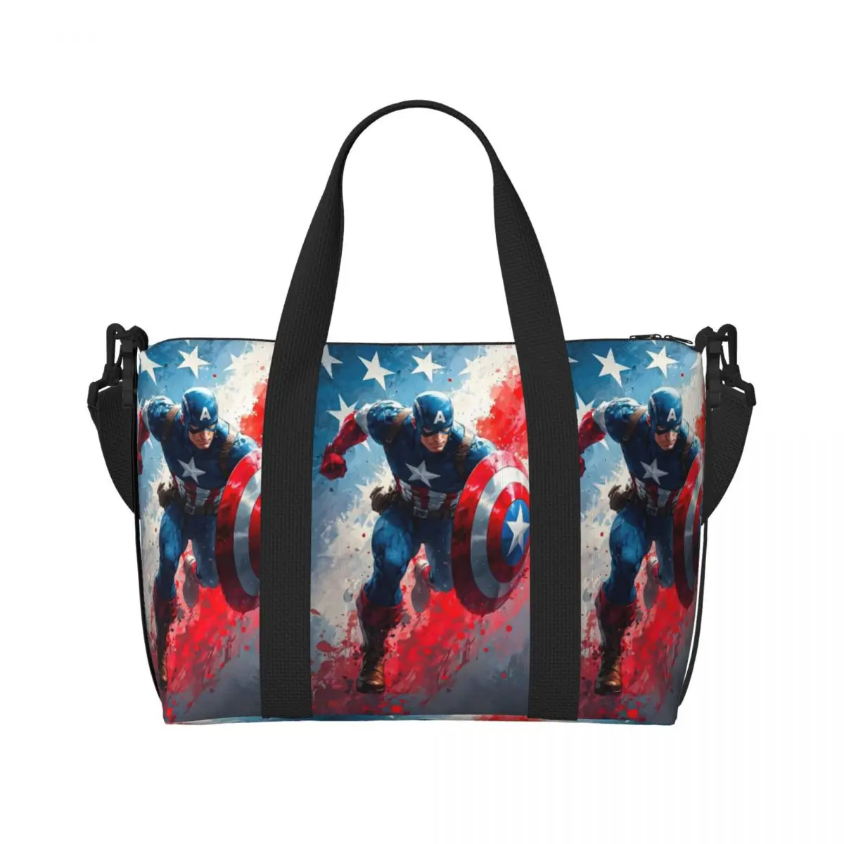 

Custom Captain America Anime Cartoon Tote Bag Women Large Capacity Cool Superhero Gym Beach Shoulder Travel Bag