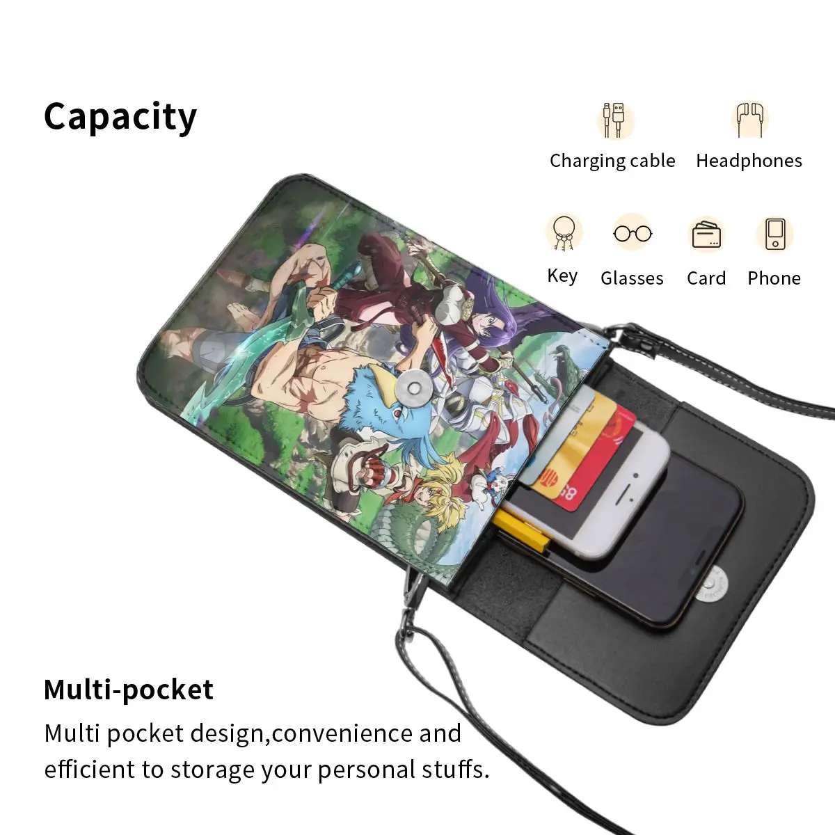 Anime Shangri-La Frontier Crossbody Wallet Cell Phone Bag Shoulder Bag Cell Phone Purse Adjustable Strap