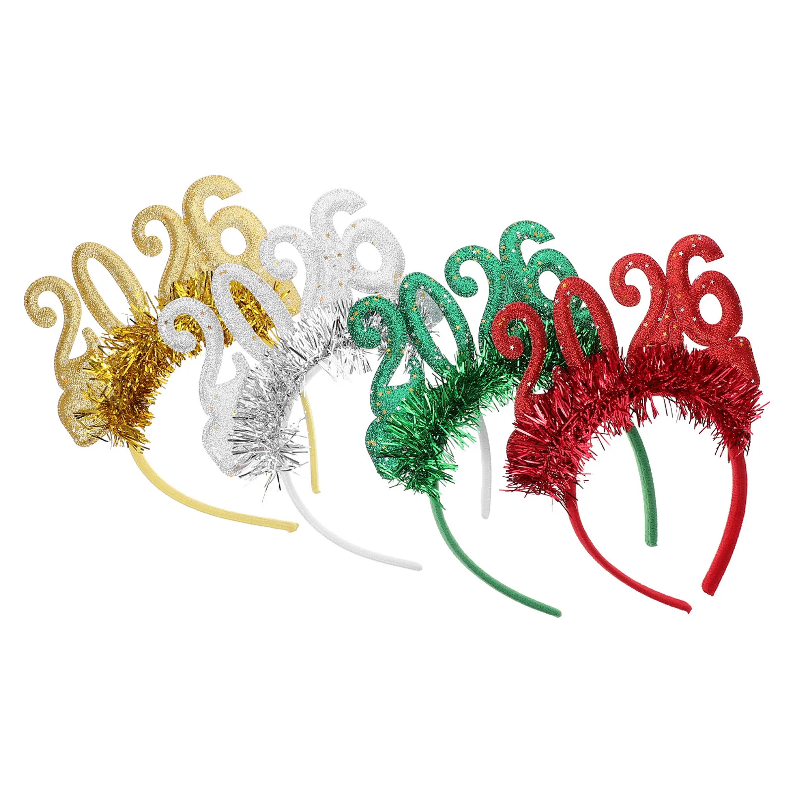 

Набор из 4 штук: Новогодние повязки на голову с кисточками и блестками, праздничные украшения для волос для взрослых и детей, реквизит для фотосессий на Новый год, фестивальные аксессуары