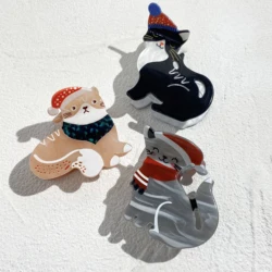 Cute Christmas Gifts Cartoon Cat Animal Crab Clamp For Women Girls Fashion Acetate Geometric Hairpin Hair Claw Clip Accessories
