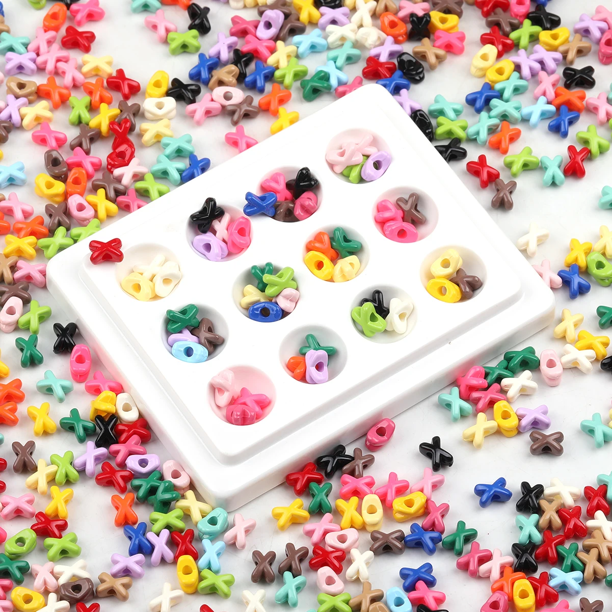 15pcs/30pcs Random Color 0.5*0.8cm Vintage Acrylic Beads For DIY Jewelry Making, X-shaped Spacer Beads Acrylic Beads
