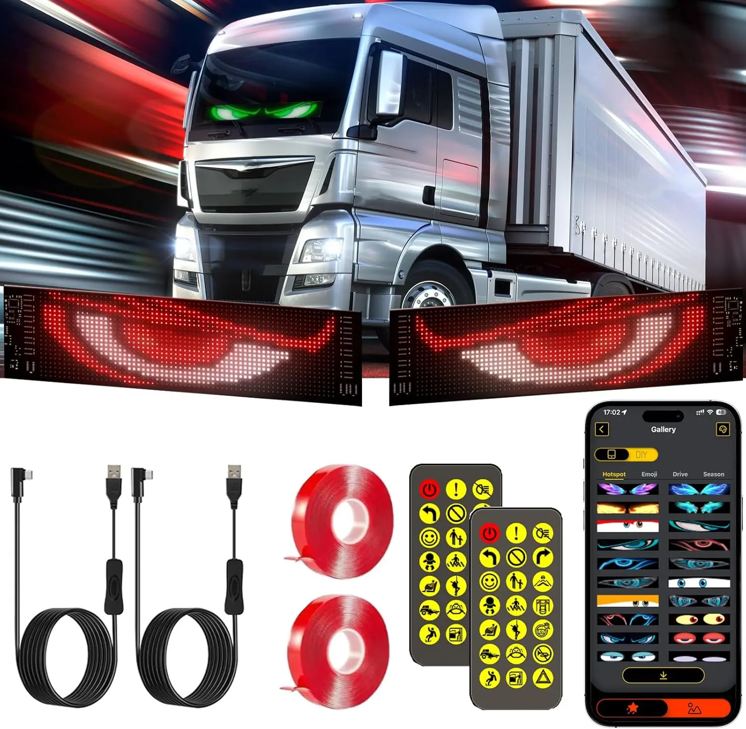 

Devils Eyes Light Animated LED Sign Programmable Scrolling Lights Outdoor Waterproof LED Matrix Panel for Cars Truck Windshield