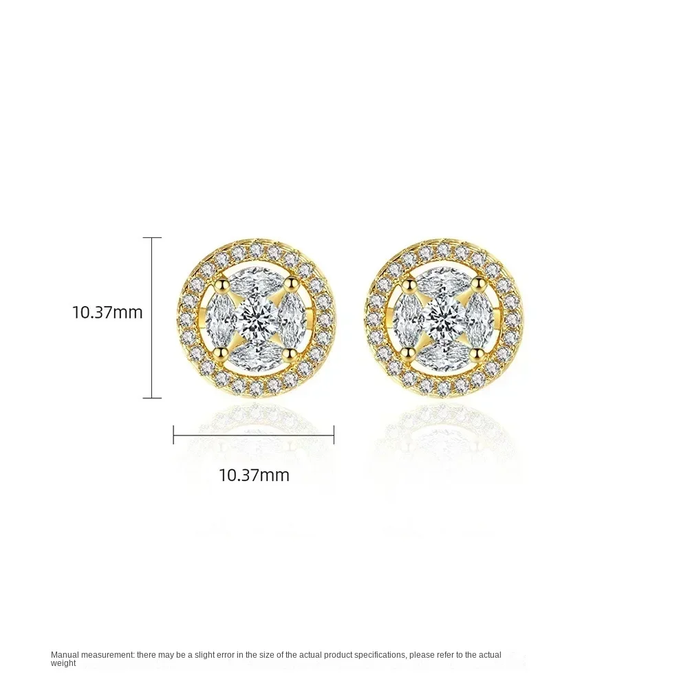 1 Pair Light Luxury Round Zircon Piercing Stud Earrings for Women Gold Silver Color Ear Accessories OL Fashion Jewelry