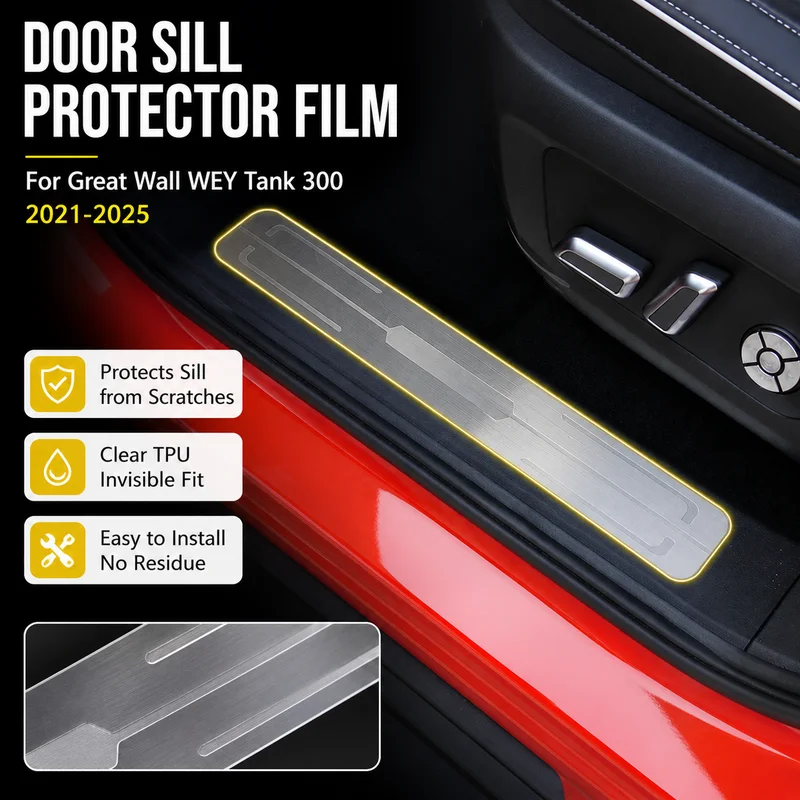 For Great Wall, For WEY Tank 300 2021-2025 Door Sill Protector Film Clear TPU Interior Car Trim Modification Decal