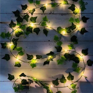 Green Leaf Fake Plants String Light, Alimentado por pilhas, Impermeável, Fada, Casa, Decorações de Natal, Parede, 2m, 20 LED 12 principais vendas luminaria parede corda - №3