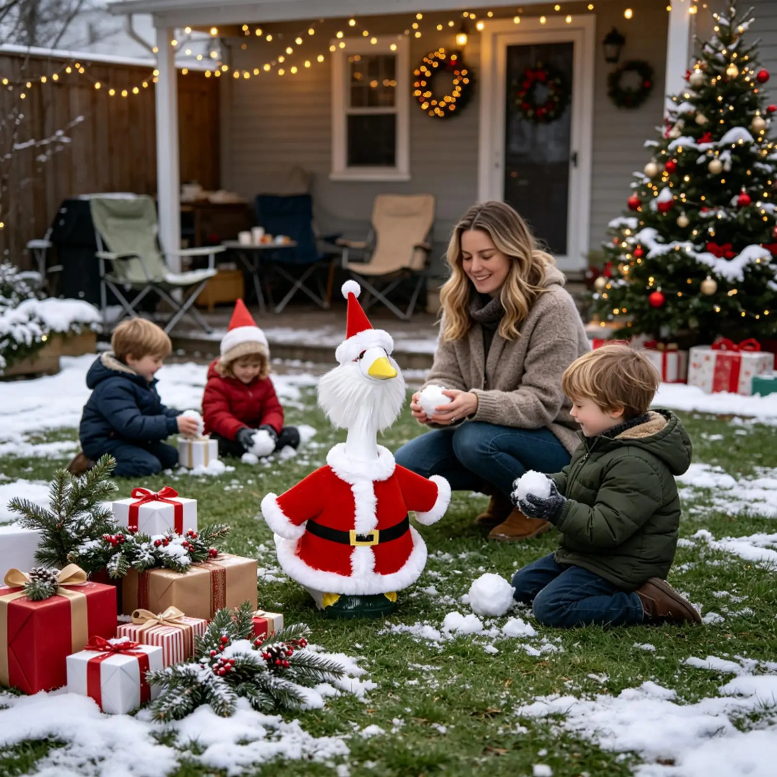 Santa Porch Goose Outfit 23 Inch Christmas Patio Figurine Decor Costume Outdoor Porch Goose Costume For Women Men Parties