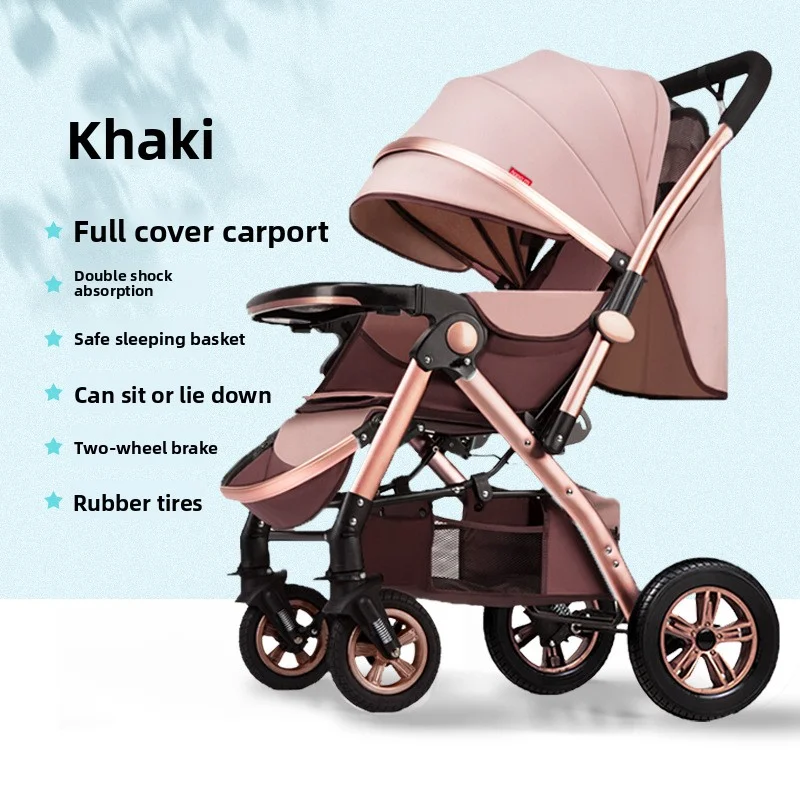 

Shock Absorption Stroller, Lightweight Foldable High View Baby Pram with Reversible Seat for Newborn to Toddler