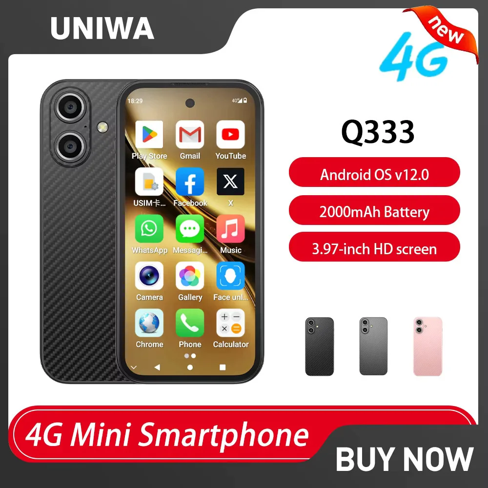 NEW UNIWA Q333 4G 3.97inch HD Mini Smartphone 3GB RAM 64GB ROM 2000mAh Mobile Phones BT5.0 Google Play Store Face ID Small Phone