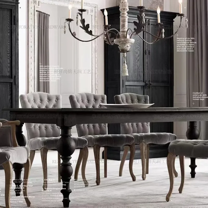 for American Light Luxury Solid Wood Dining Table Retro Old Home Large Log Board Leisure Worktable Desk