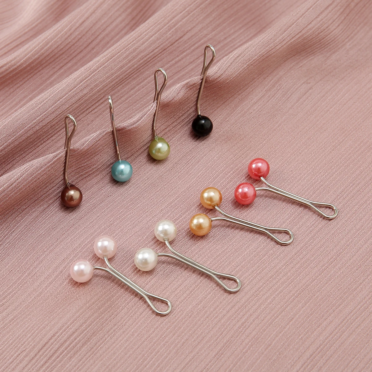 12pcs/Bag Accessories Muslim Hijab Pin U-Shaped Scarf Clip Brooch Pins For Women Mixed Pearl Decorated Safety Pins Hot Selling