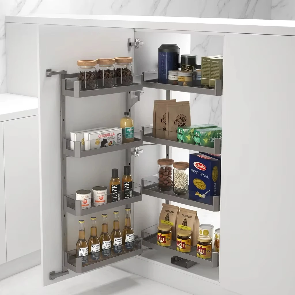 Kitchen Cabinet Storage 4 Layer Tall Unit Pull Out Pantry Storage Basket With Soft-close Slide