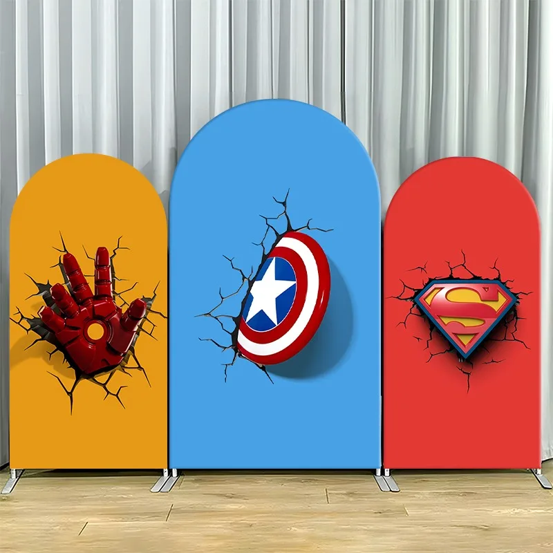 

Arch Backdrop Cover Single Side Iron Man Captain America Superman Hero Themes 3 Party Decoration Photo Booth Background Props