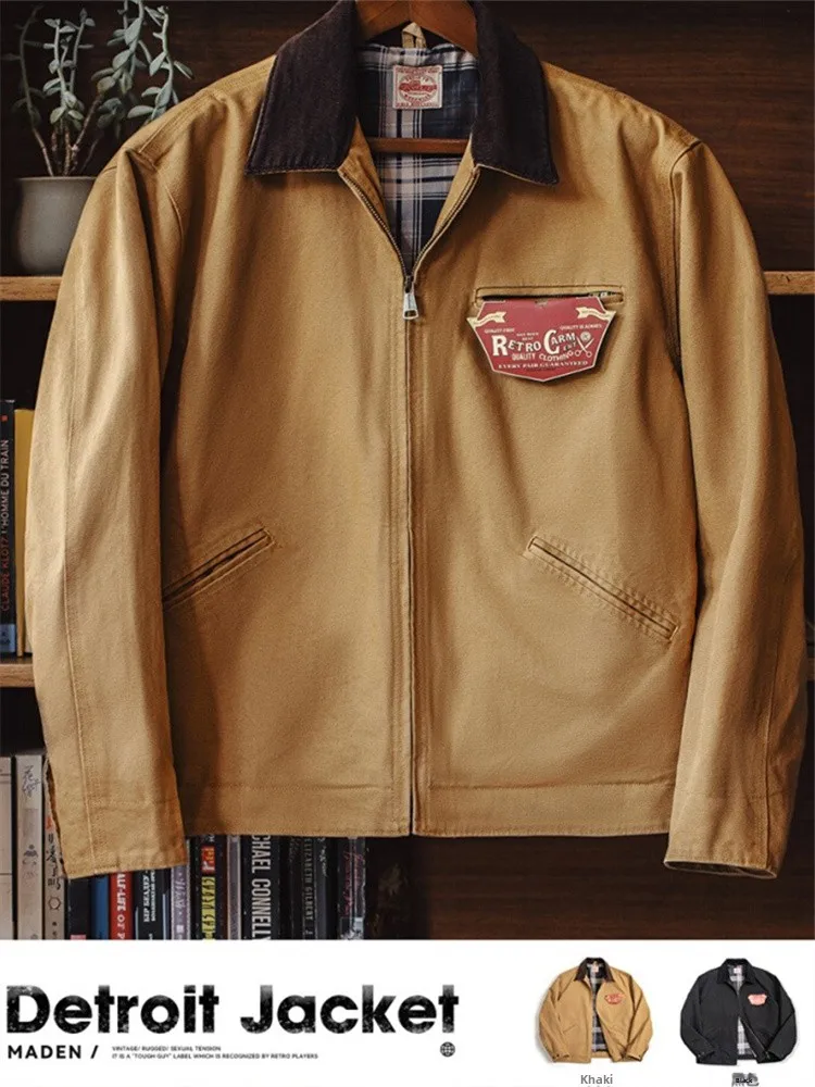 

Мужская рабочая куртка Maden Workwear Detroit с отложным воротником, американского стиля, осенне-весенняя, хлопковая, с длинными рукавами, на молнии